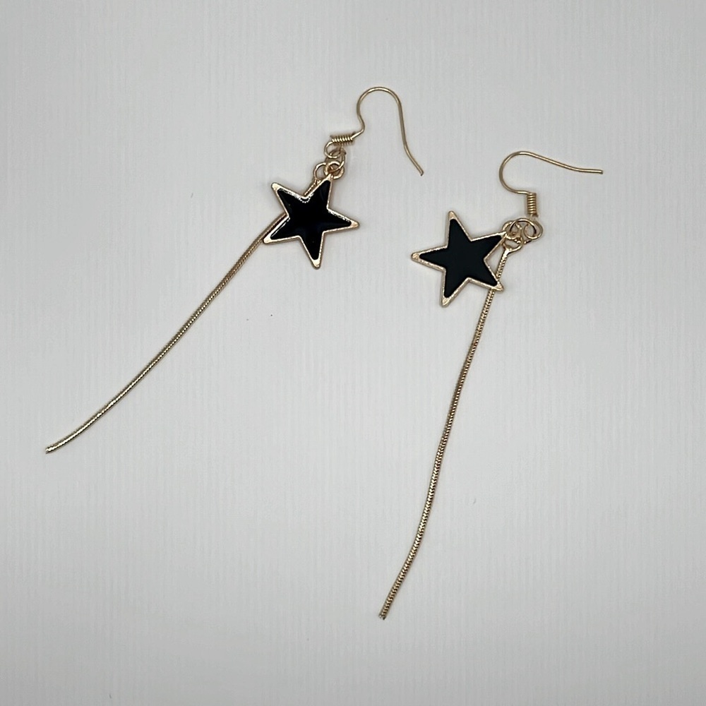 Black Enamel Shooting Star Tassel Earrings